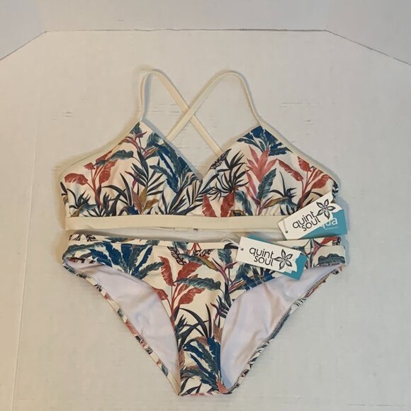 Aqua 2 Piece Floral Womens XL Bikini Quintsoul Multi Cream Sun Surf Sand Beach - Picture 1 of 12